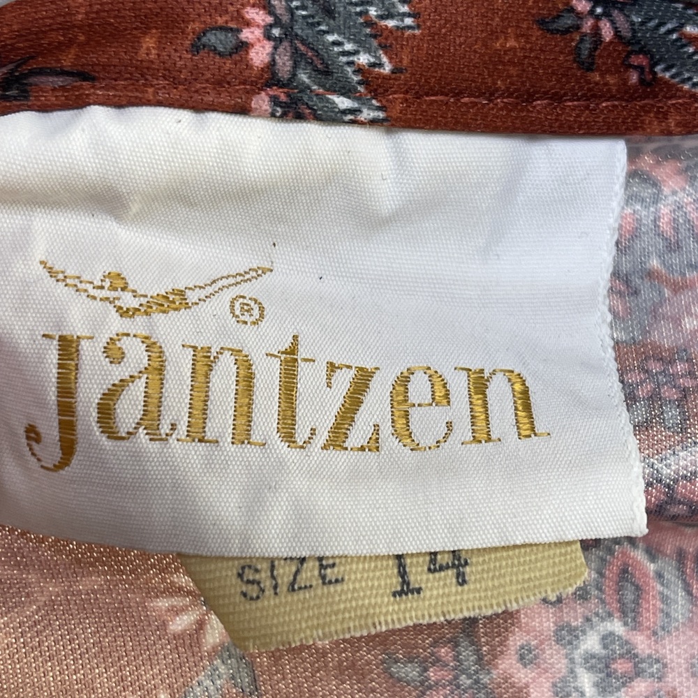 Jantzen Vintage 1970s Floral Long Sleeve Button-Up Satin Blouse Size 14 - Picture 6 of 7